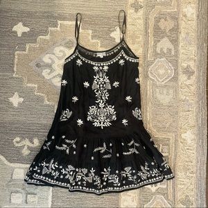 Juliet Dunn Black Silk Slip Dress with Embroidery
